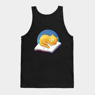 Cute ginger cat sleeping on a book illustration Tank Top